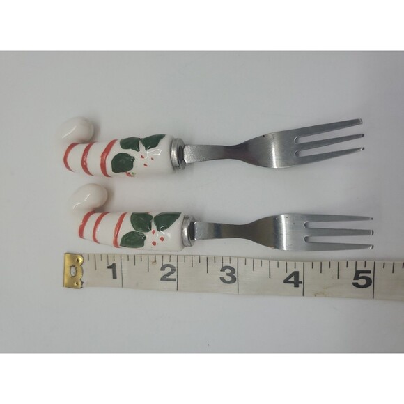 Holly Candy Cane Cocktail Fork Set Of 2 Christmas Charcuterie Cheese Meat - Picture 9 of 9